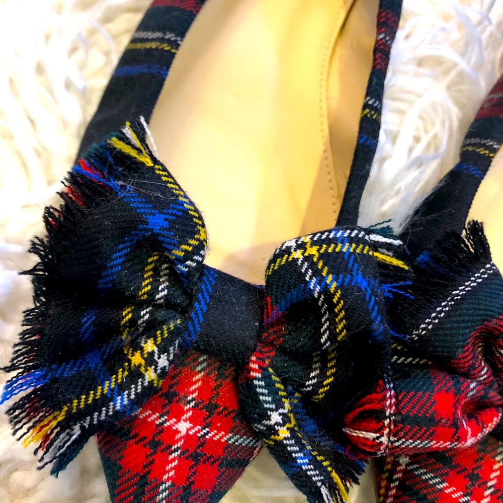 Jcrew Multi Color Lottie Bow In Tartan Plaid Flats